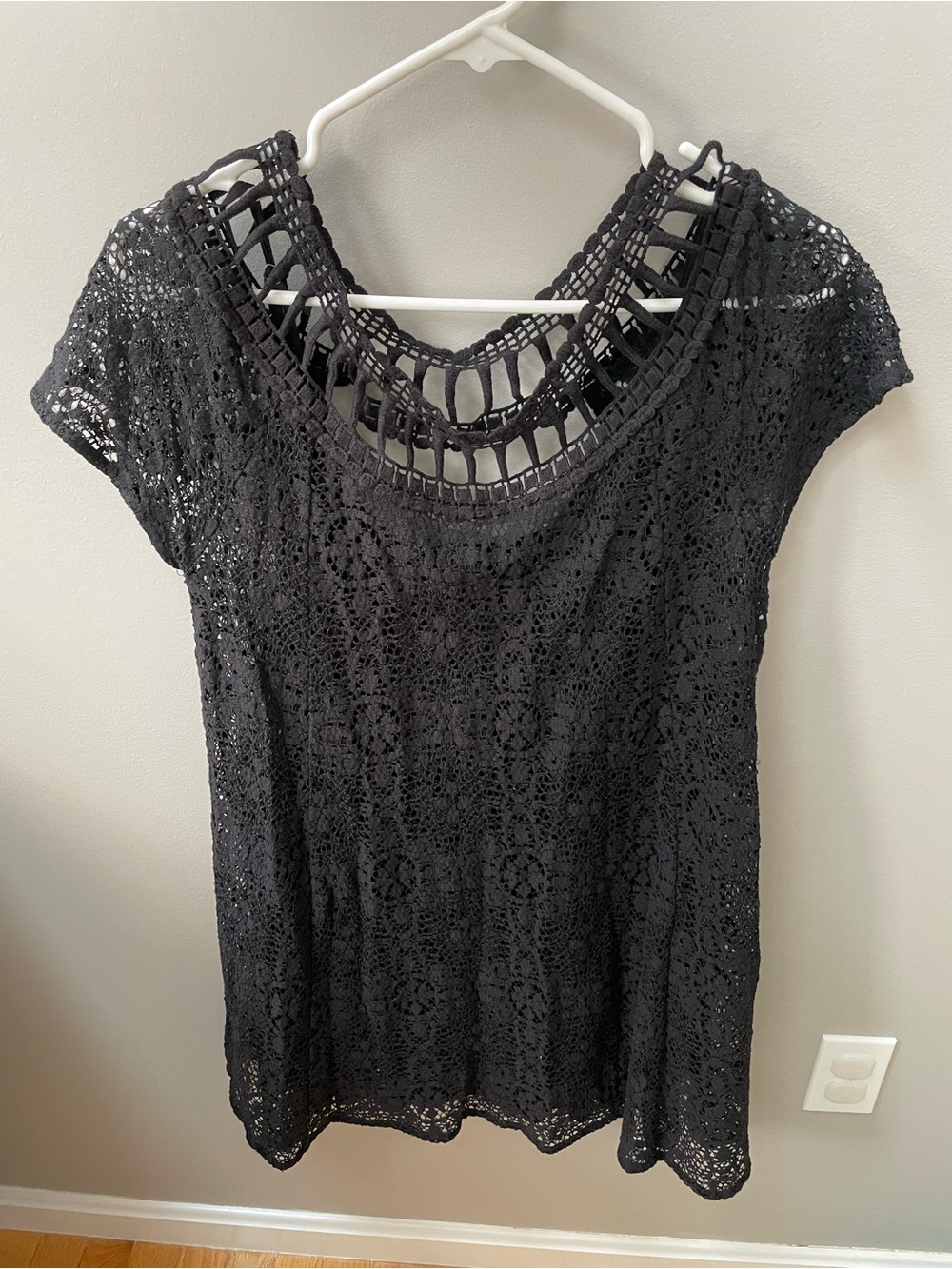 Free People Black Crochet Short Sleeve Tunic Top